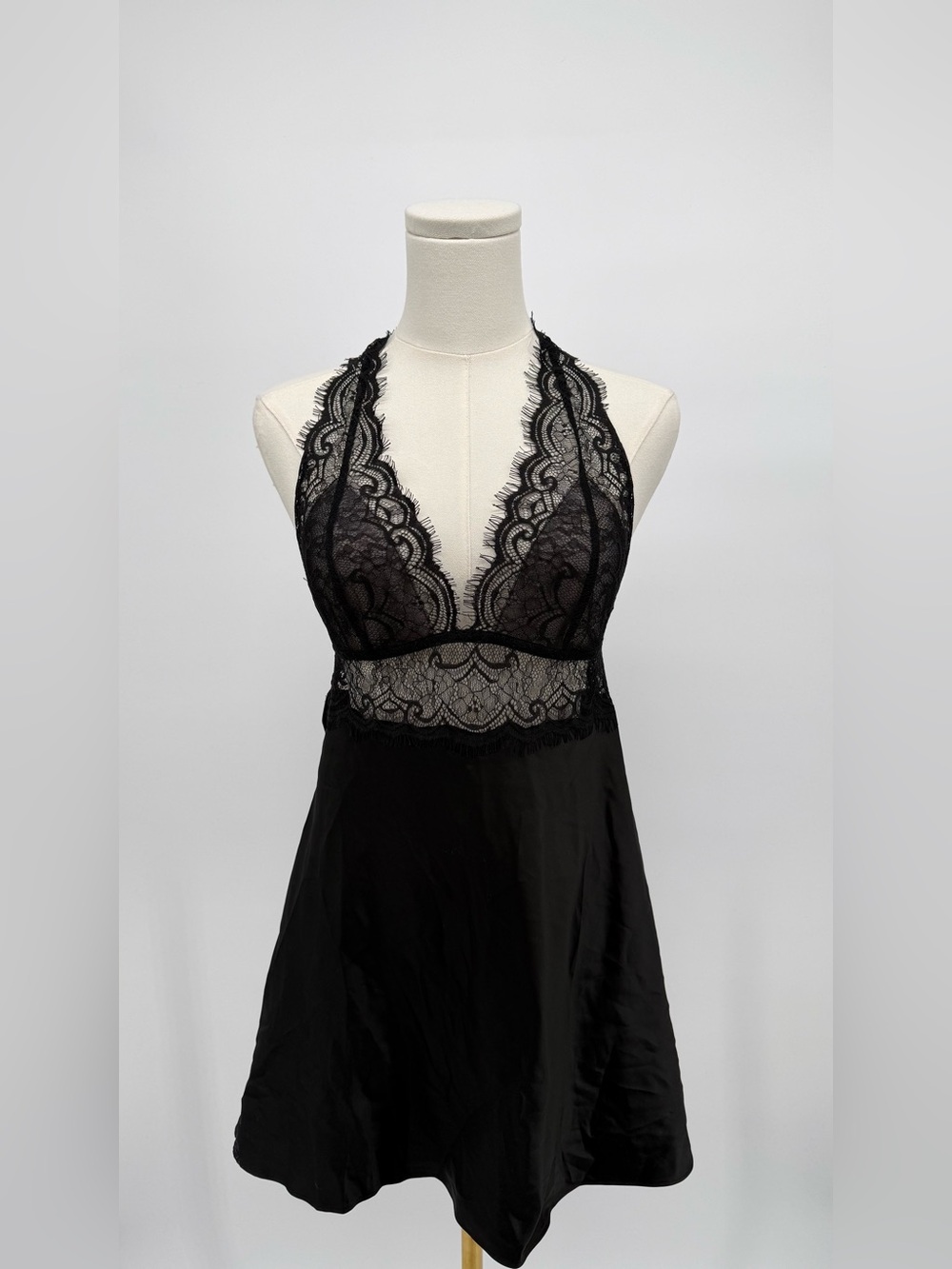 Adore Me Black Lace Halter Chemise